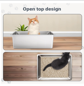 Open Top Stainless Steel <b>Cat</b> <b>Litter</b> Box Deep Side Metal <b>Cat</b> <b>Litter</b> Pan Non Stick Odor Proof for Large <b>Cats</b> - Product Image 3