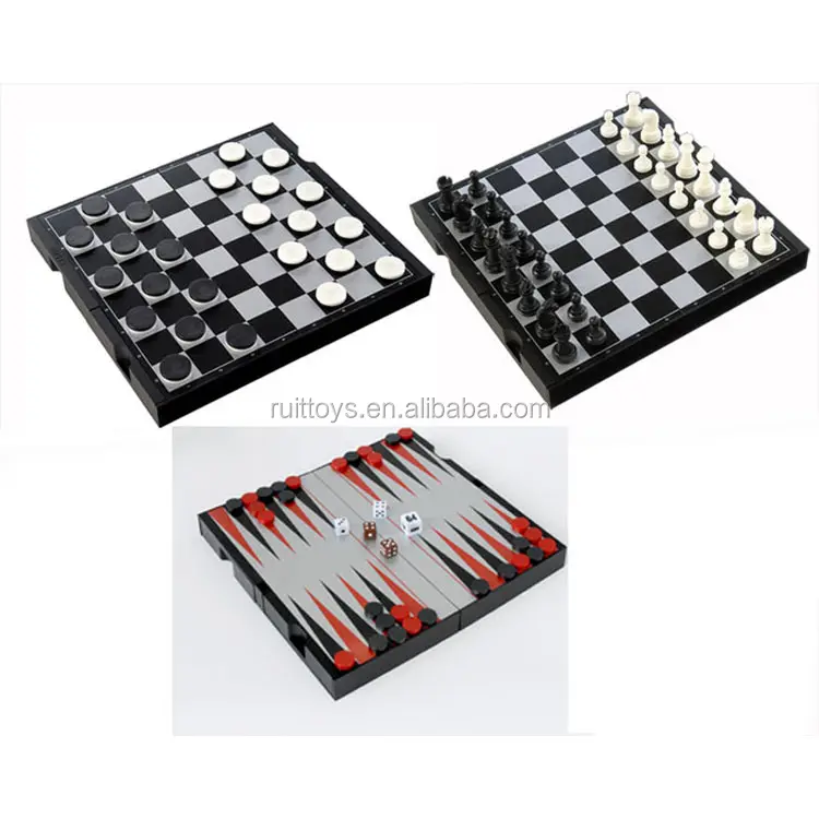 Planche d'échecs magnétique pliante double face 3 en 1 Backgammon, échecs et dames