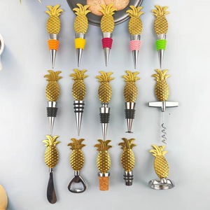 Golden Pineapple Zinc Alloy Wine Stopper Bottle Opener Cork Sealer Set For Wine Beer Champagne Party Decor - Product Image 1