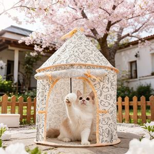 Tente pour chat de conception cartoon, durable, respirante, pour l'intérieur et l'extérieur, tente pliable portable pour chats et petits chiens - Product Image 6