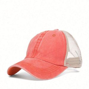 Wholesale Outdoor <b>Sunscreen</b> Worn-out Breathable Mesh Solid Vintage Style Cotton Women's High Top Hat Ponytail Baseball Cap - Product Image 2