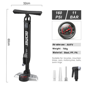 Pompe à air haute pression BOMO 160 PSI pour vélo, avec manomètre, valve à double tête, poignée ergonomique pour VTT et vélo de route - Product Image 6