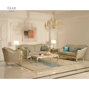 Ekar furniture Comfortable champagne sofa luxury curved living room Wooden sofas