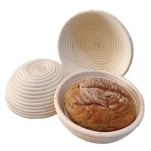 Rattan 8 9 10 inch Baking bread proofing basket set handmade french round dough proofing box with linen cover best banneton bowl