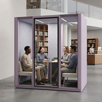 Cabine acoustique modulaire Vestael pour 4 personnes avec éclairage LED pour visioconférence, configuration d'espace de travail d'équipe
