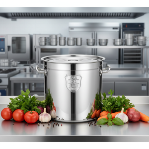 หม้อซุปสแตนเลสเกรดอาหาร 304 ซีรีส์ 3.0 ขนาด 12.5 ลิตร-173 ลิตร ความสูง 25-70 ซม. พร้อมฝาปิดแบบแนวตั้ง ขายส่ง - Product Image 1