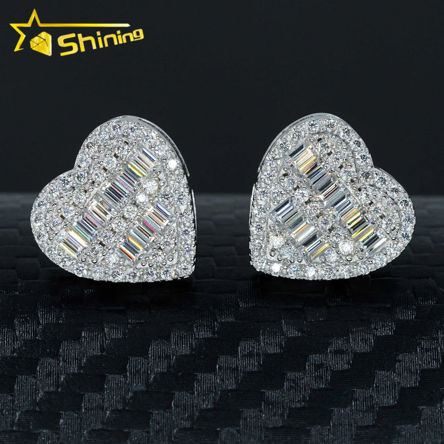 Luxus schmuck 925 Sterling Silber Ohrringe glänzende Moissan ite Diamant Ohr stecker Herzform für Frauen