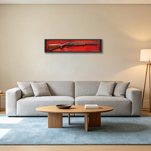 Vitrine haute en bois noir, boîte murale à parois rouges pour objets de collection longs - Product Image 4