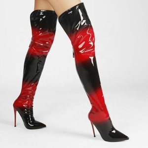 Black Red Gradient Color High Heel Thigh High Boots Women's Stiletto <b>Shoes</b> Back Zipper Over Knee Big Size 47 - Product Image 3