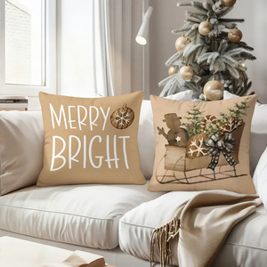 หมอนอิงสไตล์เรียบง่ายลายคริสต์มาส พร้อมลายต้นคริสต์มาส รถเลื่อน และเกล็ดหิมะ เพื่อการตกแต่งวันหยุดแสนอบอุ่น - Product Image 4