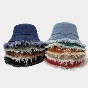 Fashion Brand Distressed Raw Edge Denim Silk Screen Printed Fisherman Hat Spring Summer Street Fashion Washed <b>Light</b> <b>Board</b> Hat - Product Image 2