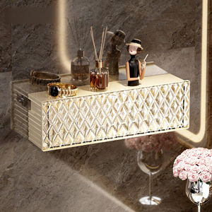 Caja de almacenamiento de pintalabios y productos de cuidado de la piel, a prueba de humedad, para montar en la pared del baño, transparente y desmontable, estante multifuncional de lujo. - Product Image 3