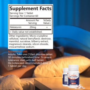 OEM ODM 100% tabletas de polvo de melatonina de 20mg sin medicamentos sabor a bayas naturales disolución rápida ayuda para dormir durante la noche adultos <span class=keywords><strong>adolescentes</strong></span> - Product Image 3