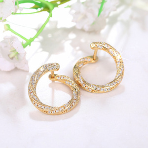 Orecchini a Cerchio 3D con Micro Pavé di Zirconi per Donna, Accessorio di Gioielleria alla Moda - Product Image 3