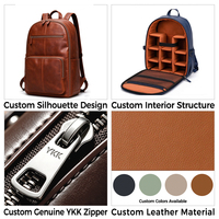 Tas Ransel Kamera Kulit Vegan Private Label OEM ODM dengan Kompartemen Empuk Besar untuk Kamera DSLR & Lensa Ganda Produsen Grosir