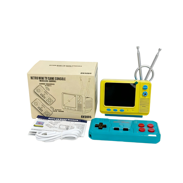 Family GAME Pocket  Retro TV Appearance Game Console With 3-Inch Screen and 2pcs 2.4GHz Wireless Controller