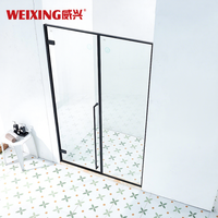 Weixing Cabine de douche domestique de bonne qualité Noir mat Porte de douche à charnière en verre trempé avec cadre en acier inoxydable 304