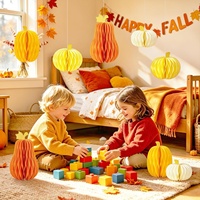 Ensemble de décorations en papier nid d'abeille carrées à motif citrouille pour Thanksgiving, Halloween, la rentrée scolaire, les fêtes de récolte d'automne et la table de fête