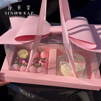 Boîte à gâteau aux fleurs et aux fruits, boîte cadeau à nœud portable, boîte transparente pour arrangement floral de la fête des mères, pour bougie et cadre photo