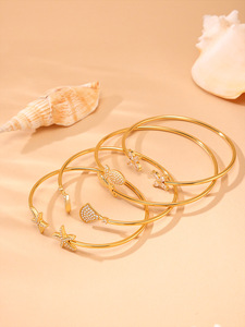Pulsera de Estrella de Mar con Baño de Oro de 18K y Acero Inoxidable para Mujer, Joyería de Regalo, Impermeable e Hipoalergénica - Product Image 1