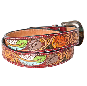 Directo desde la India, cinturón de herramientas de piel de vaca genuino en relieve Floral Multicolor personalizado, estilo vaquero Vintage alto con aleación para - Product Image 2