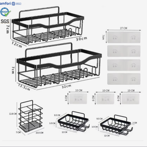 Ensemble moderne de 5 étagères murales en acier inoxydable <span class=keywords><strong>noir</strong></span> 304 non perforées pour salle de bain et <span class=keywords><strong>douche</strong></span> - Product Image 1