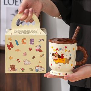 <b>Cute</b> Dachshund Ceramic <b>Mug</b> With Lid And Spoon Single Cup Cartoon Design For Coffee Tea Milk Breakfast Gift Home Use - Product Image 3