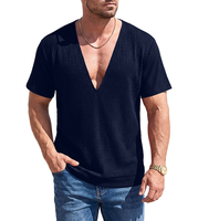 T-shirt décontracté ample et respirant pour homme, col en V profond, manches courtes, couleur unie, tricoté 260g, design vierge, collection été 2026