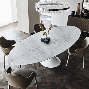 Tavolo da Pranzo in Marmo Ovale Moderno Semplice Lusso Leggero Artistico di Alta Gamma Lastra di Pietra Naturale Personalizzabile Arredamento per la Casa - Product Image 3