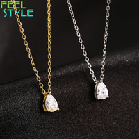 Pendentif élégant en zircon taille poire classique avec chaîne fine en argent sterling 925 plaqué or 14 carats, bijou cadeau pour femme