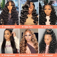 Pelucas de Cabello Humano Peruano Virgen Remy con Ondas de Agua, Sin Pegamento, Encaje Frontal Completo, Doble Trama a Máquina, Encaje HD Transparente para Mujeres Negras