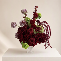 Composition florale artificielle personnalisée PPS, boule florale bordeaux, idéale pour la décoration de table de mariage et d'événements – Meilleure vente