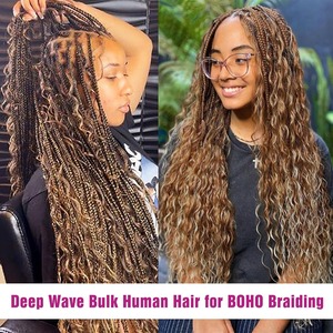 Honey Blonde Cabello humano trenzado Onda profunda Bull Highlight Trama No Curly Trenzado Extensiones de cabello trenzado para trenzas bohemias - Product Image 4