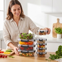 Wishome Ensemble de 10 contenants de conservation alimentaire en verre, hermétiques, anti-fuite, boîtes de préparation des repas, compatibles micro-ondes et four, organisateurs de cuisine