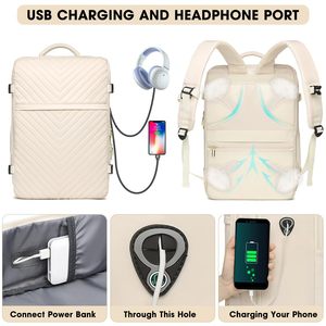 กระเป๋าเป้เดินทางขนาดใหญ่พร้อมช่องเก็บของหลายช่อง พอร์ตชาร์จ USB กระเป๋าที่ได้รับการรับรองสำหรับขึ้นเครื่องบิน พร้อมช่องเก็บของแบบกันน้ำและสายรัดยางยืด - Product Image 5