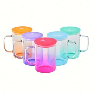 Gobelets en verre transparents de 17 oz pour sublimation, effet dégradé, couleurs bonbon, avec couvercle en plastique coloré et paille - Product Image 2
