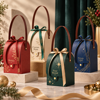 Boîte cadeau rigide personnalisée avec logo de marque, ruban en carton texturé rouge, poignée de transport portable, OEM