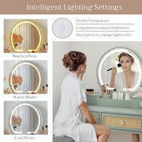 Coiffeuse de chambre vert menthe avec miroir rond en rotin et éclairage, idéale pour petit appartement, gain de place, pour le maquillage, direct usine transfrontalier