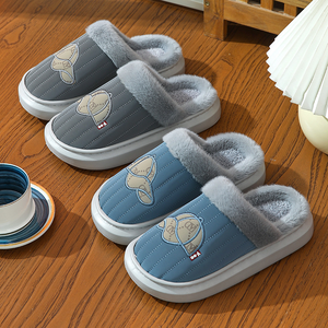 Pantoufles en coton pour <span class=keywords><strong>homme</strong></span> extra large fond épais imperméable PU pantoufles d'hiver pour femme pantoufles moelleuses sandales tongs - Product Image 4