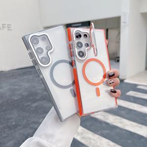 Étui de téléphone magnétique transparent luxueux avec bande anti-collision et support de détection d'objectif, adapté à <span class=keywords><strong>Samsung</strong></span> S25/824/S23 - Product Image 1