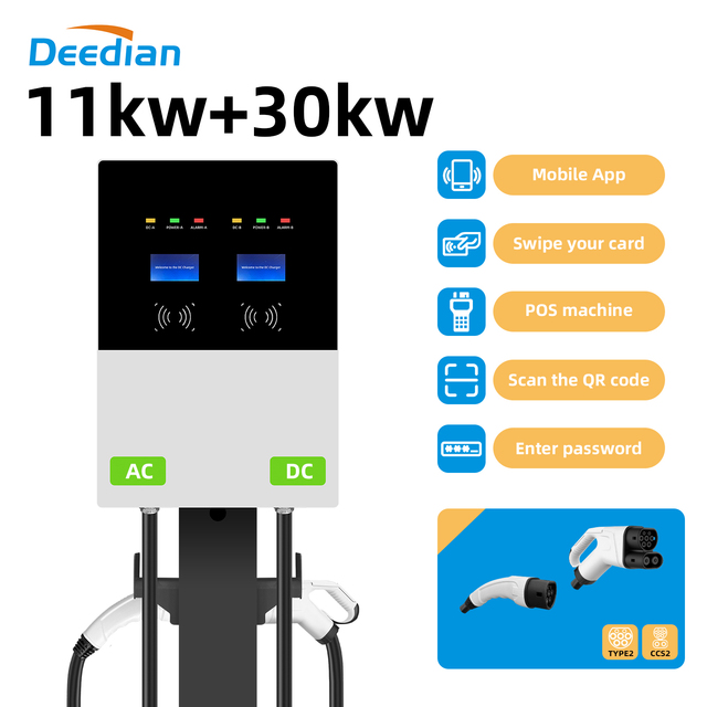 Wall Mounted AC+DC EV Charger 11KW 22KW 40KW  Fast Charging Station QR APP Payment OCPP1.6J 2.01 RFID IP54 Charging Station