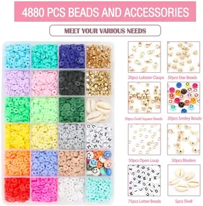 DIY Round Flat Clay Making Kit Disk Clay Gemstone Beads Kits DIY Jewelry Necklace Bracelet Earring Making Kit For Girl Love Gift