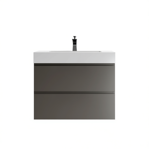 Modern Bathroom Vanity 30 Inch Gray <b>Wall</b> Mounted Floating Design One Piece White Basin Matte Black Faucet - Product Image 1