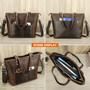 2025 noir ange rétro Crazy Horse cuir unisexe Portable sac à bandoulière grande capacité ordinateur sac de <span class=keywords><strong>messager</strong></span> - Product Image 3