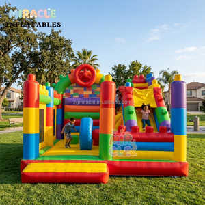 Château gonflable commercial à thème blocs arc-en-ciel avec toboggan à obstacles pour fête d'enfants en extérieur - Product Image 3