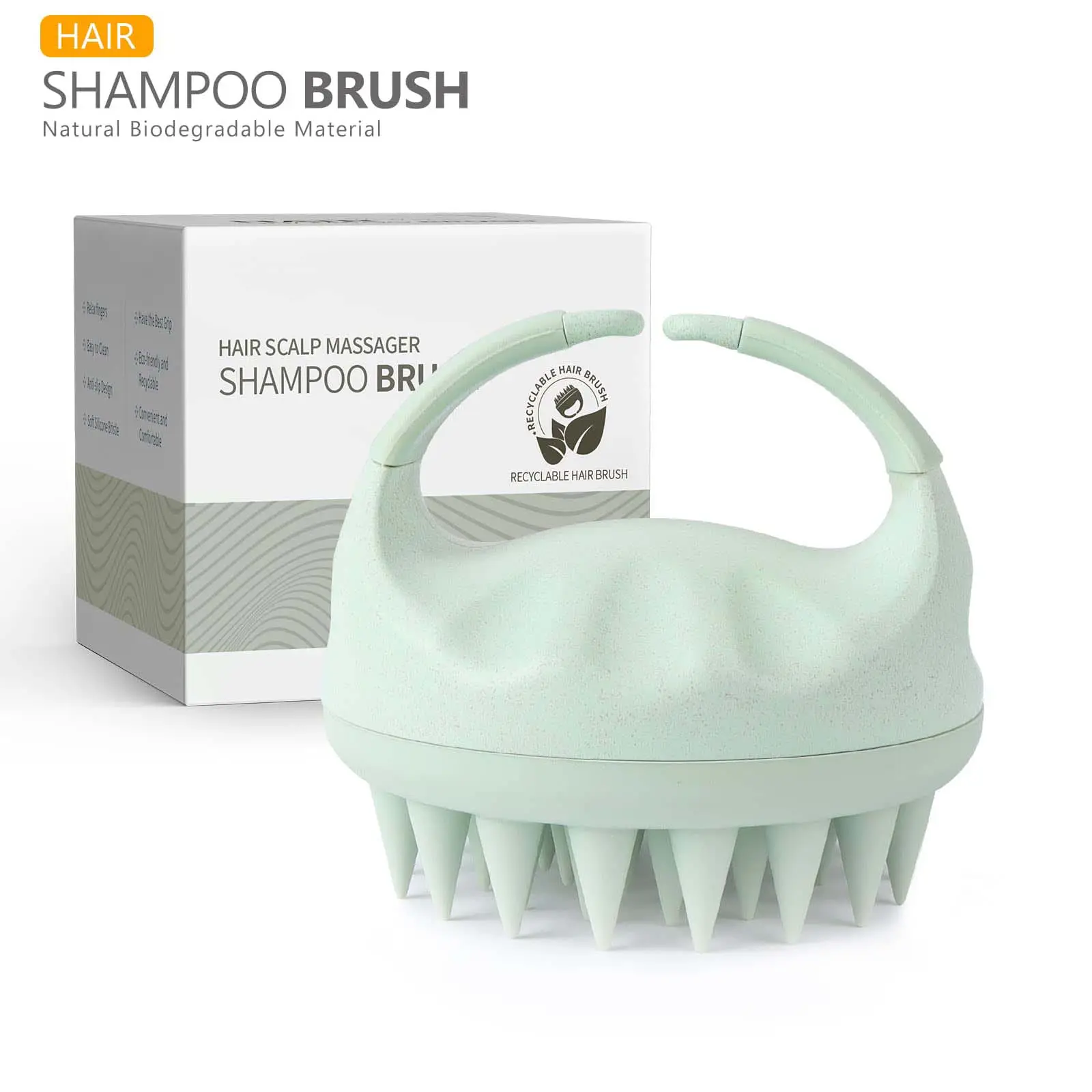 Eco Friendly Biodegradable Wheat Straw Soft Silicone Head Massager Shampoo Hair Scalp Brush for Women Men