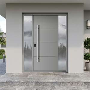 Porta d'Ingresso Moderna in Lega di Alluminio con Vetro su <span class=keywords><strong>Due</strong></span> Lati, Antifurto, Impermeabile e Termoisolante - Product Image 1