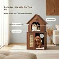 Lit pour chat en bois massif semi-fermé et respirant, style villa, mobilier pour animaux de compagnie, maison pour chat en bois OEM