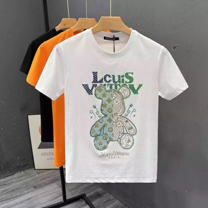 Camiseta de Manga Corta con Patrón Geométrico Blanco para Hombre Louis Vuitton, Estilo Urbano Holgado, Cuello Redondo, Tejida, 100% Algodón - Product Image 3