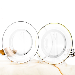Minimalist ische runde kunden spezifische Goldrand schale Glasplatten Lade platte für Abendessen Hochzeits feier Schwarz Silber Weiß Rand unter Platte - Product Image 6